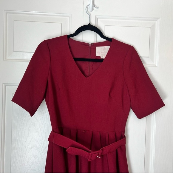 Women’s Gal Meets Glam Fit and Flare Size 4 Burgundy Dress Belted - Picture 8 of 13